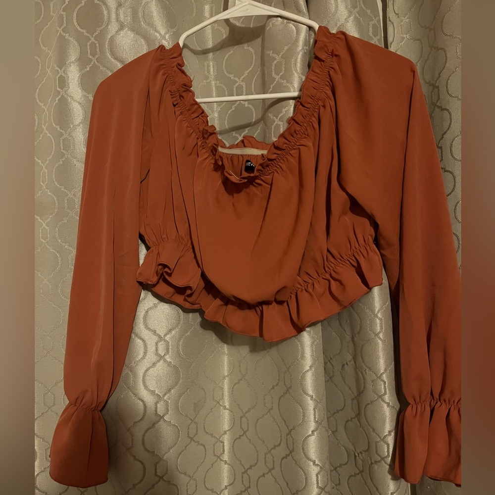 Off the shoulder crop top, burnt orangish color